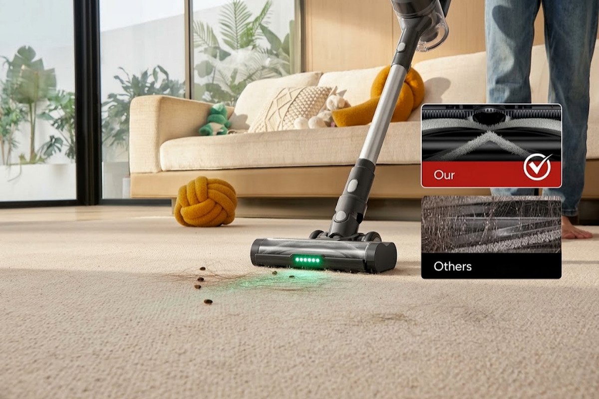 Anti-tangle vacuum brush roller for pet